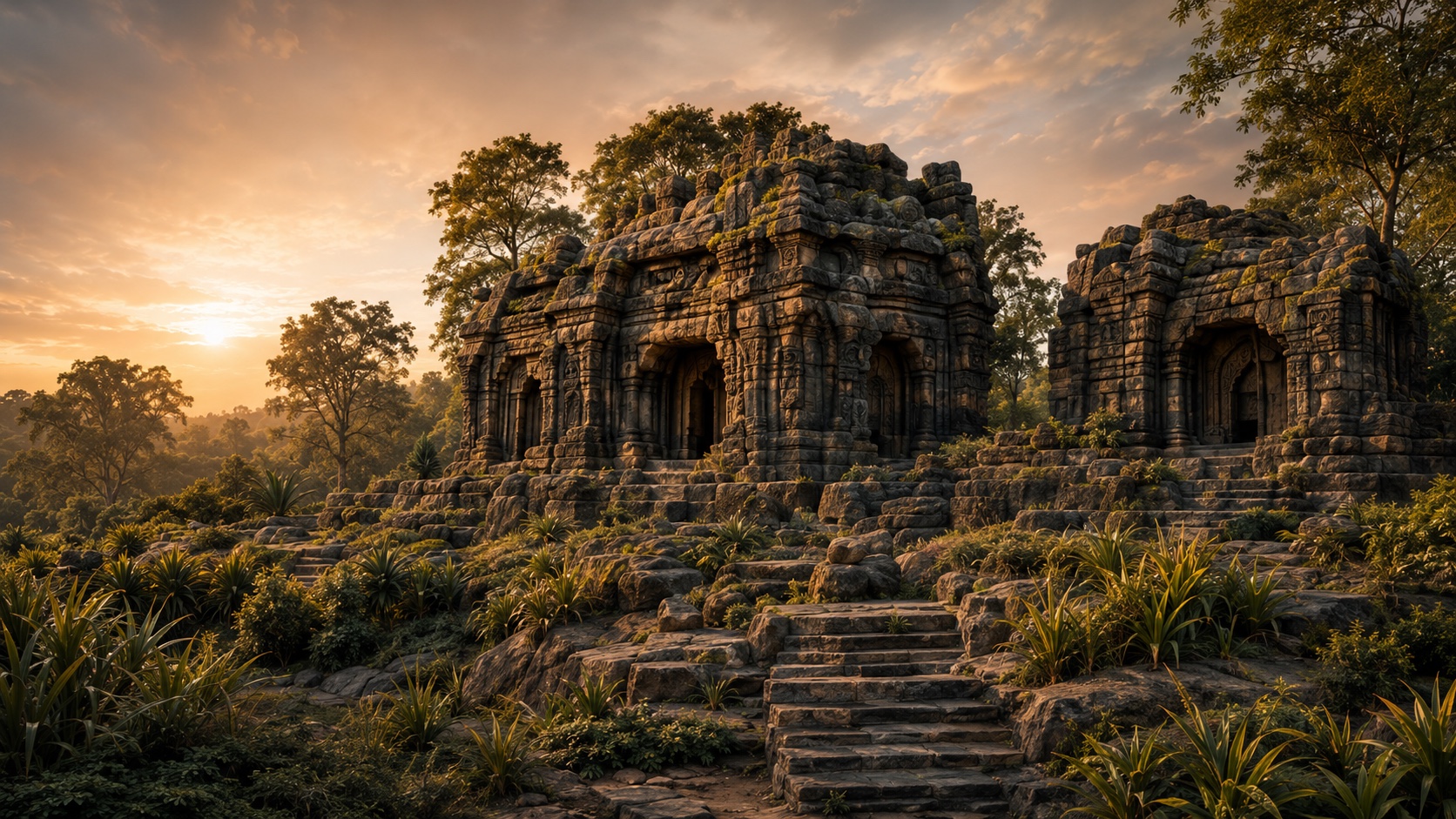 The ancient jinalaya ruins of Anjaneri at sunset