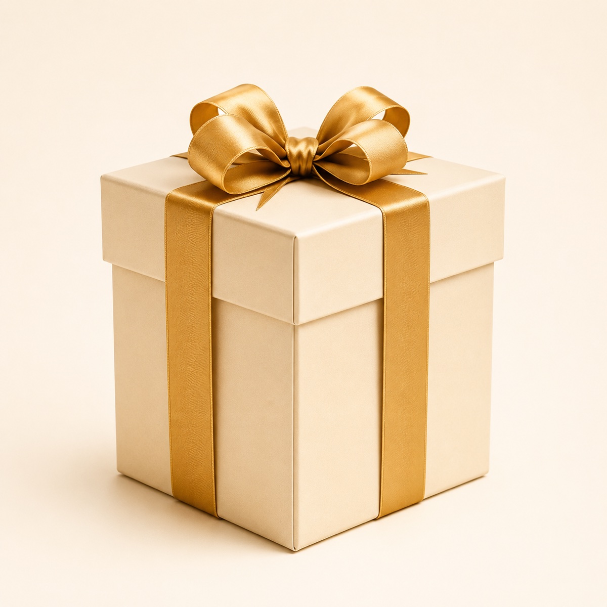 A gift box tied with a golden ribbon
